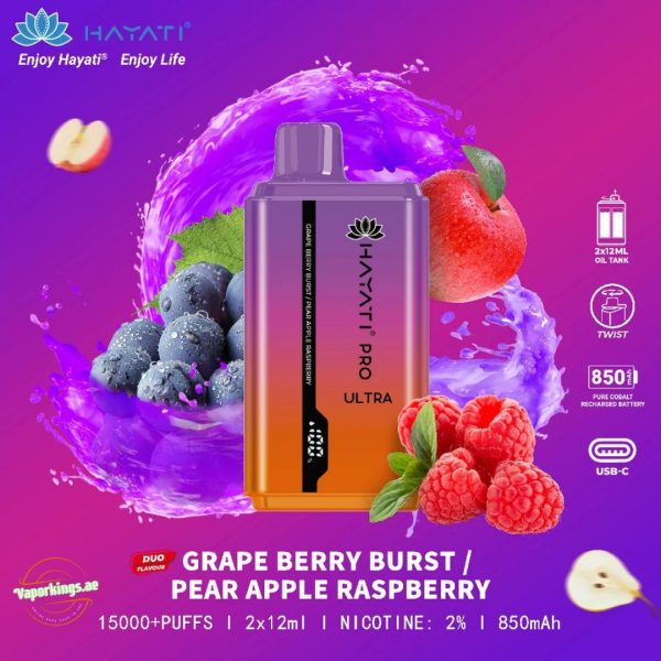 Hayati Pro Ultra 15000 Puffs- Grepe Berry Burst Pear Apple Raspberry